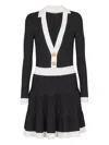 Balmain Colorblock Twisted Cable Long Sleeve Sweater Dress In Black