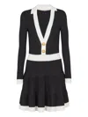 Balmain Colorblock Twisted Cable Long Sleeve Sweater Dress In Blue