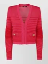 Balmain Lon Sleeves Side To Side Flechage Knit Cardigan In Red