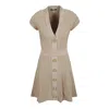 Balmain V-neck Velvet Flare Mini Dress In Beige