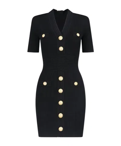 Balmain Viscose-blend Knit Mini Dress In Black