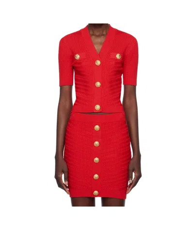 BALMAIN V-NECK SHORT-SLEEVED SWEATER