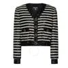 Balmain Striped Sequined Crop Jacket With Button Details