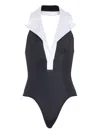 Balmain Contrasting-collar Swimshuit In Black