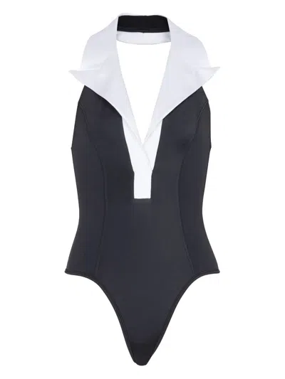 Balmain Contrasting-collar Swimshuit In Black