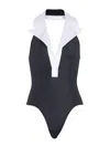 Balmain Contrasting-collar Swimshuit In Black