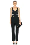 Balmain Crepe Texture Halterneck Jumpsuit With Button Detailing In Noir