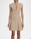 Balmain V-neck Velvet Flare Mini Dress In Beige