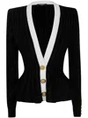 Balmain Structured Knit Jacket With Velvet Inserts In Eab Black White