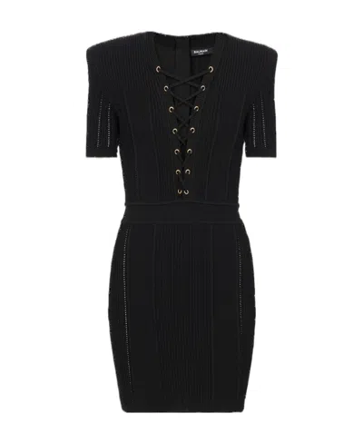 BALMAIN BALMAIN SHORT FINE RIBBED KNIT DRESS