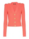 Balmain V Neck Buttoned Cardigan In Orange