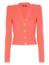 Balmain V Neck Buttoned Cardigan In Orange