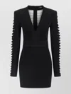 Balmain V-neckline Dress With Fitted Waist And Sleeves In Black