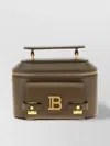 Balmain B-buzz Leather Vanity Top Handle Bag In Brown