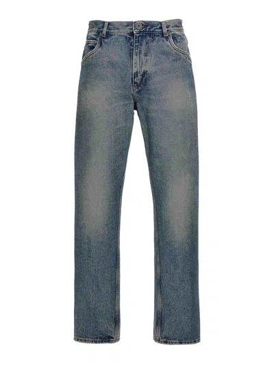 Balmain Logo Embroidery Denim Jeans In 6ffbleujean