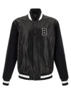 Balmain Varsity Leather Bomber Jacket In Black