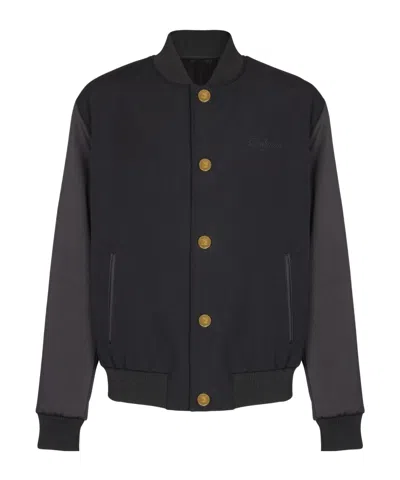 BALMAIN VARSITY JACKET IN GRAIN DE POUDRE WOOL AND SATIN