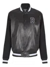 Balmain Varsity Leather Bomber Jacket In Black
