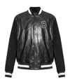 Balmain Varsity Lambskin Leather And Wool Jacket In Black