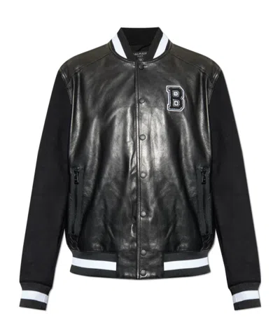 BALMAIN BALMAIN VARSITY LEATHER BOMBER JACKET