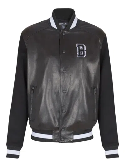 BALMAIN BALMAIN VARSITY LEATHER BOMBER JACKET