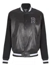 Balmain Varsity Bomber Jacket With Leather And Wool In Black