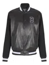 Balmain Varsity Bomber Jacket With Leather And Wool In Black