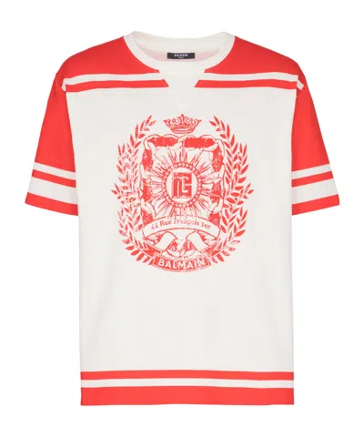 BALMAIN VARSITY T-SHIRT WITH BALMAIN ÉCUSSON PRINT