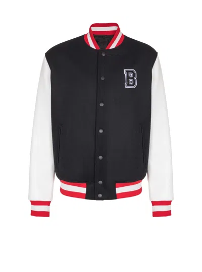 BALMAIN VARSITY WOOL AND FAUX LEATHER JACKET