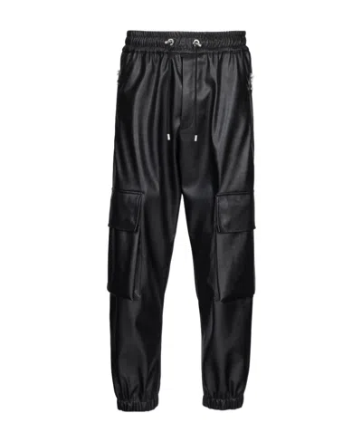 Balmain Vegan Leather Cargo Trousers In Black