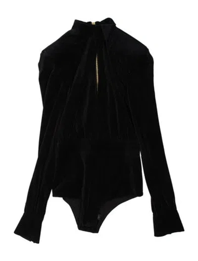 Pre-owned Balmain Velour Long Sleeve Bodysuit In Black
