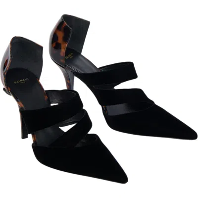 Balmain Velvet And Printed Patent Leather Courts In Black