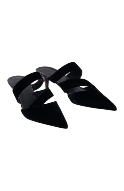 Balmain Velvet And Printed Patent Leather Mules In Black