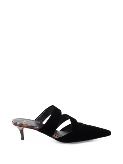 Balmain Velvet And Printed Patent Leather Mules In Black