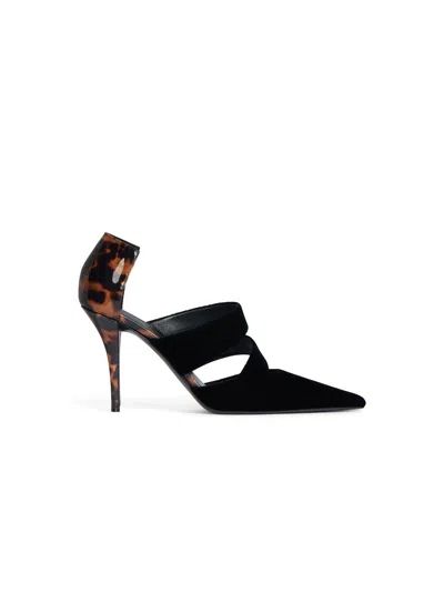Balmain Velvet And Printed Patent Leather Courts In Black