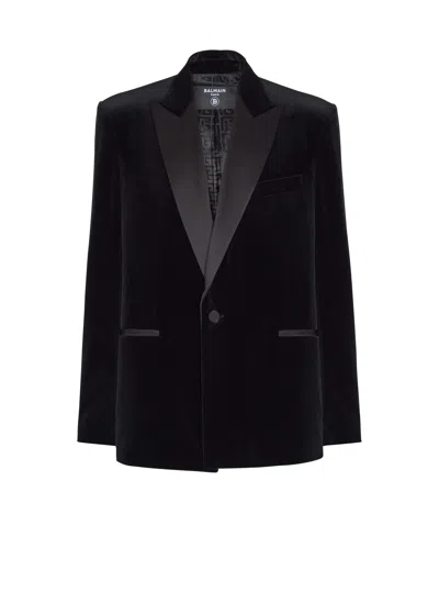 Balmain Velvet And Satin 1-button Blazer In Black