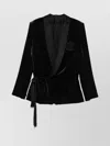 Balmain Velvet And Satin Belted Jacket With Tassel In Black