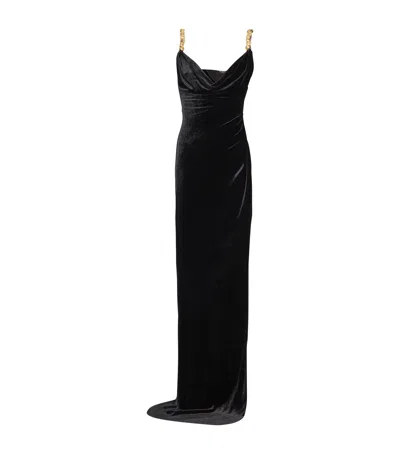 Balmain Velvet Button-strap Maxi Dress