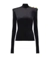 Balmain Buttoned High-neck Velvet Top In Black