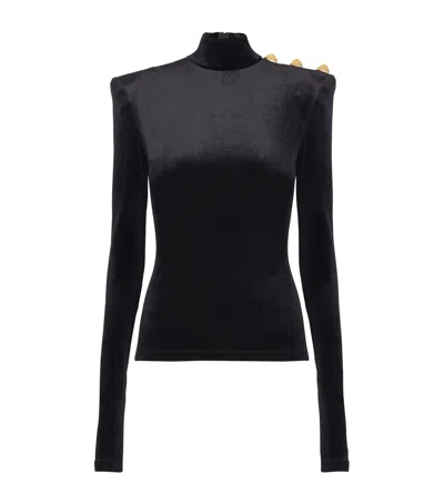 BALMAIN VELVET BUTTON-TRIM TOP