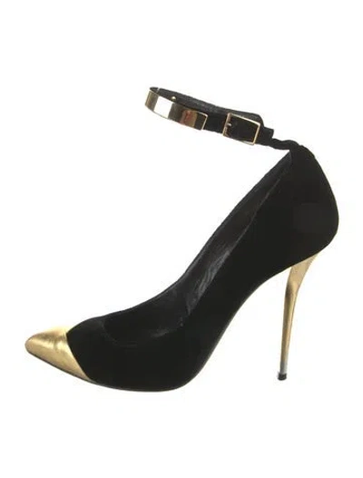 Pre-owned Balmain Velvet Colorblock Pattern Pumps In Black