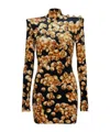 Balmain Short Velvet Dress With Grape Print In Golden