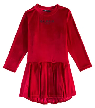 Balmain Kids' Velvet Dress In Red
