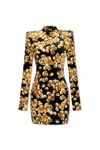 Balmain Short Velvet Dress With Grape Print In Black