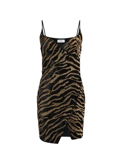 Balmain Velvet Dress With Tiger Embroidery In Animal Print