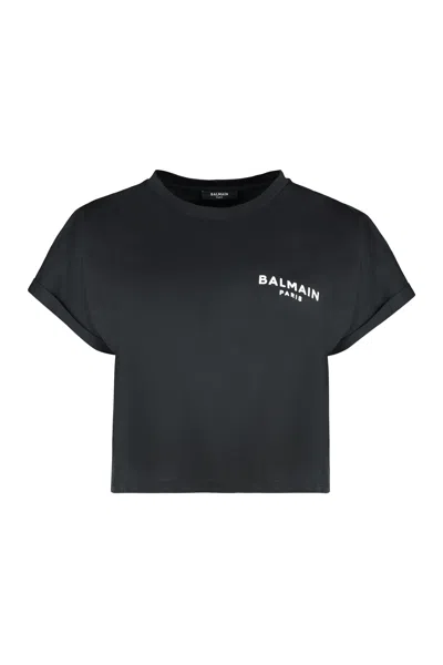 Balmain Velvet Effect Crew-neck T-shirt For Women In Black