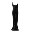 Balmain Long Velvet Dress With Embellished Straps In Black