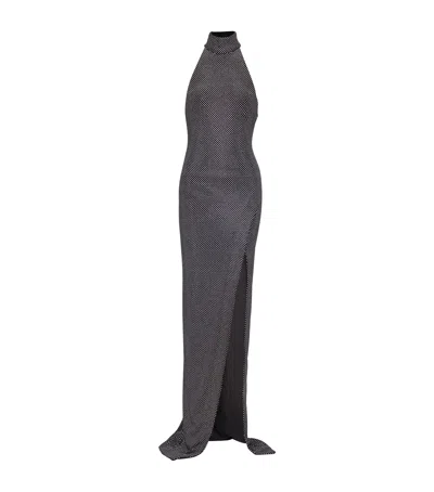 BALMAIN VELVET EMBELLISHED MAXI DRESS