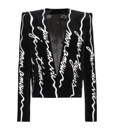 Balmain Velvet Embroidered Cropped Jacket In Black