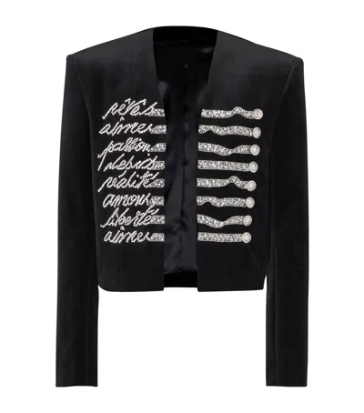 BALMAIN VELVET EMBROIDERED CROPPED JACKET